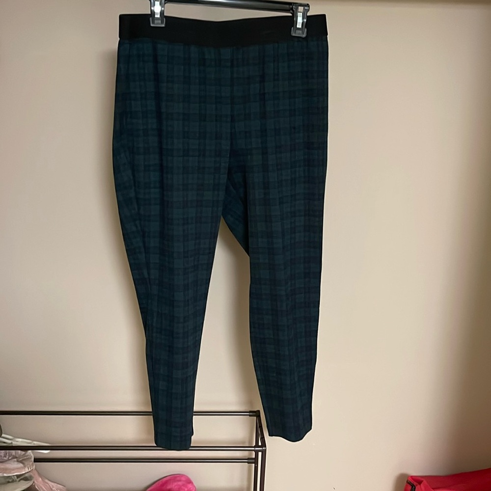 Talbots $89 Elastic waist pants blue/green pattern Size 14 petite